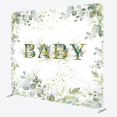 Aperturee - Aperturee Boho Green Leaf Baby Shower Square Tension Backdrop